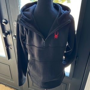 Spyder Men’s pullover Hoody 1/4 Zip Blk/Red Embroidered Logo